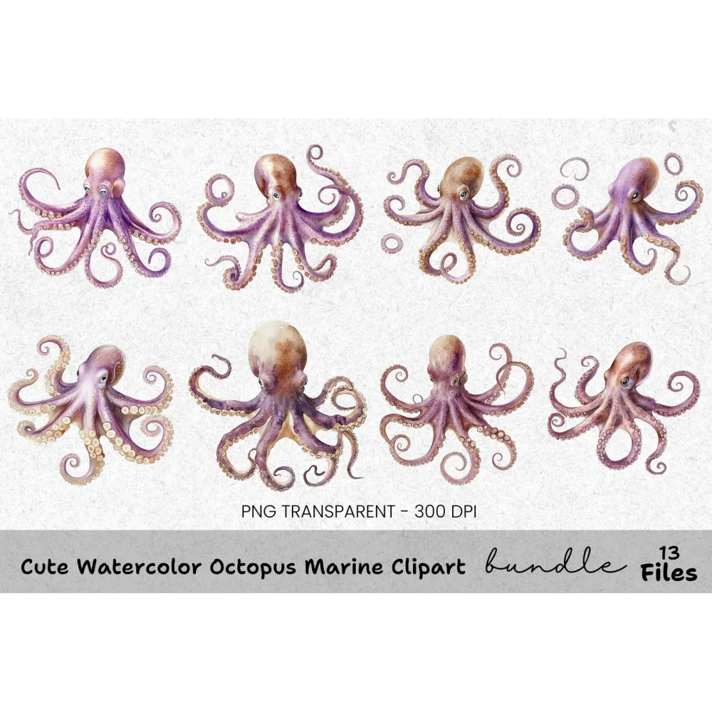 Cute Octopus Marine Clipart Bundle