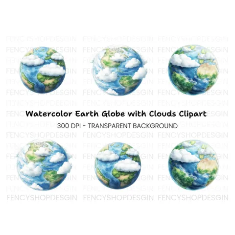 Realistic Earth with Clouds Clipart Bundle
