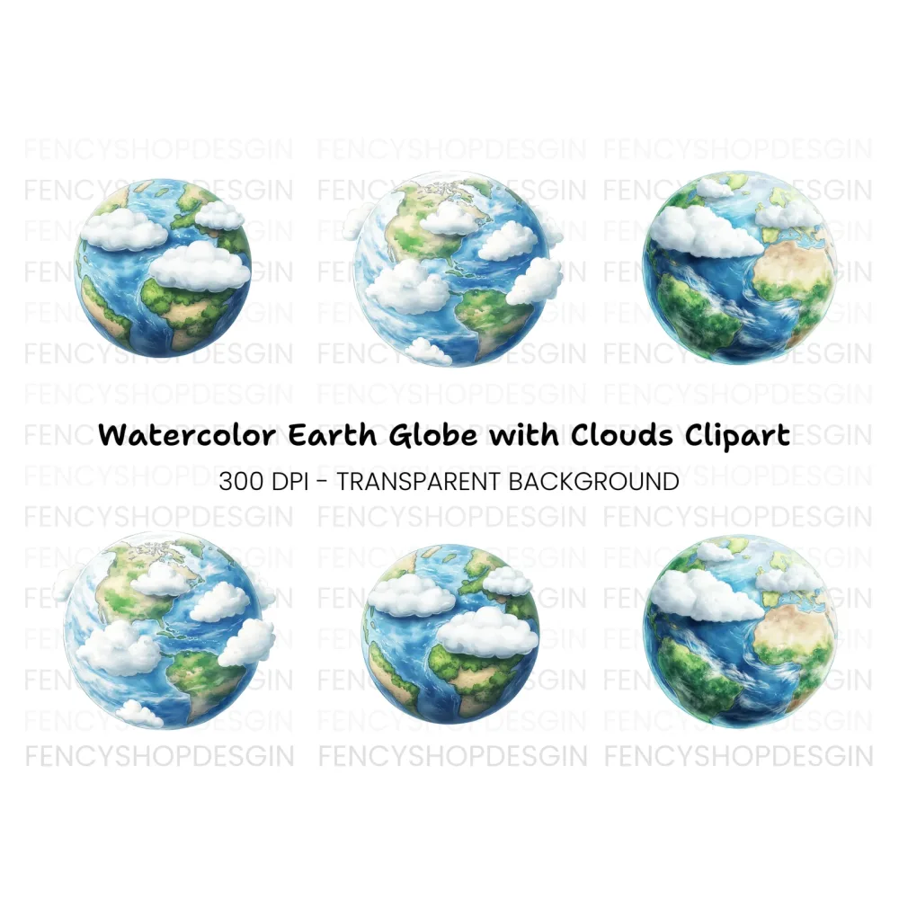 Realistic Earth with Clouds Clipart Bundle