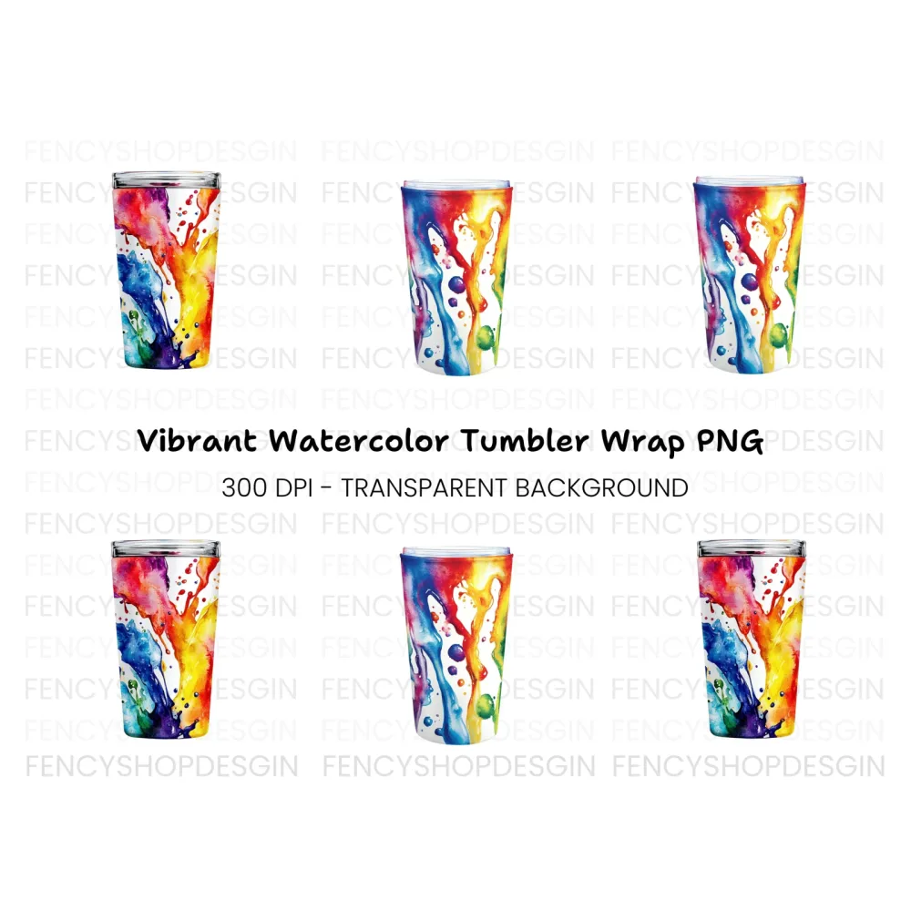 Rainbow Paint Splash Tumbler Clipart Bundle