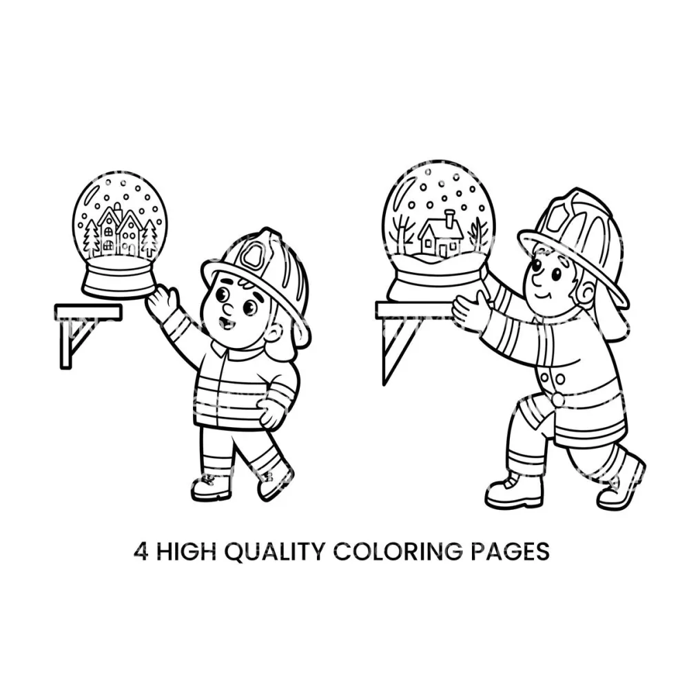 Firefighter Christmas Snow Globe Coloring Books
