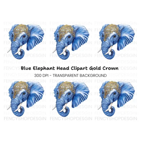 Ornate Blue Elephant Head Clipart Bundle