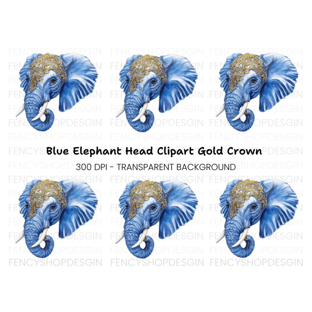 Ornate Blue Elephant Head Clipart Bundle
