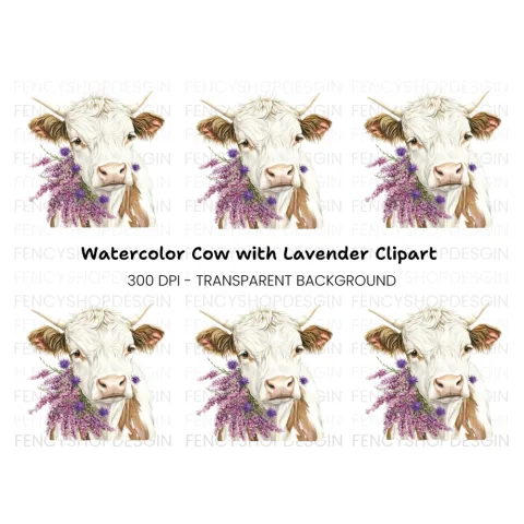 Highland Cow with Lavender Clipart Bundle