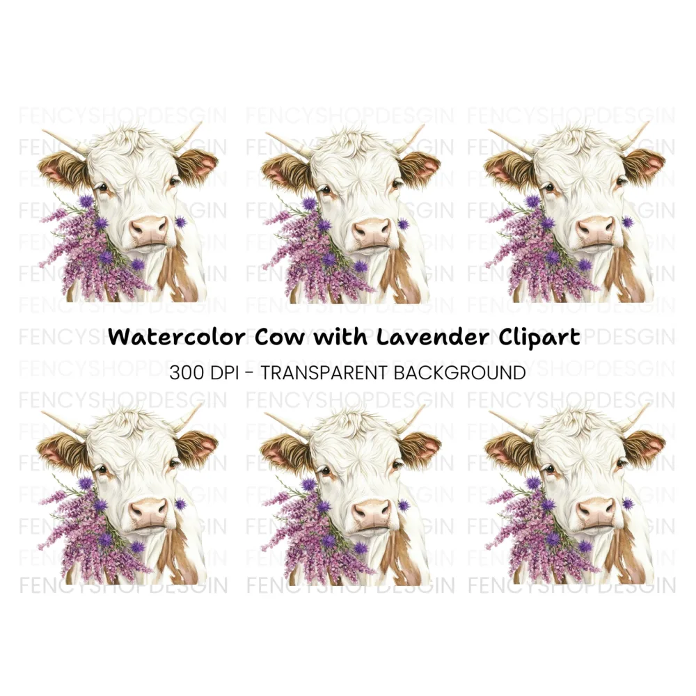 Highland Cow with Lavender Clipart Bundle