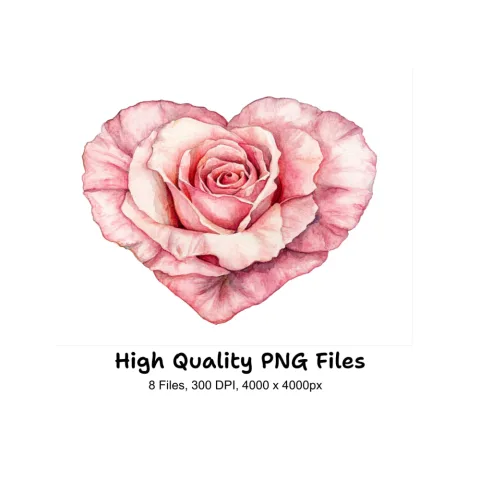 Pink Rose Heart Clipart Bundle