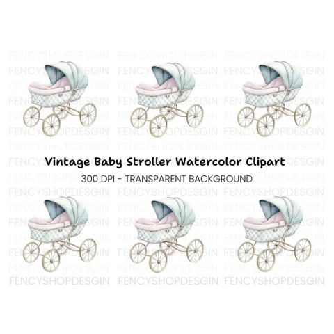 Vintage Baby Stroller Clipart Bundle