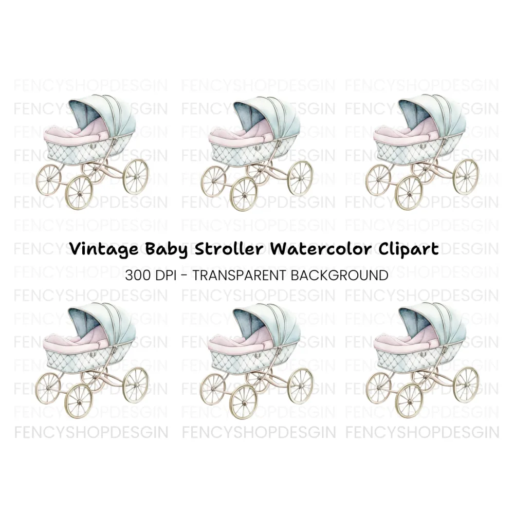 Vintage Baby Stroller Clipart Bundle