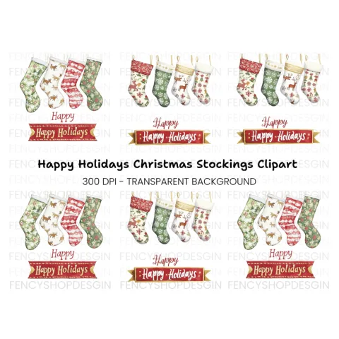 Christmas Stockings and Banners Clipart Bundle