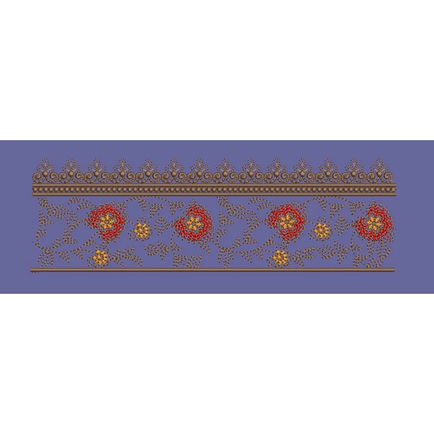 Ornate Red Floral Vine Border Embroidery Design