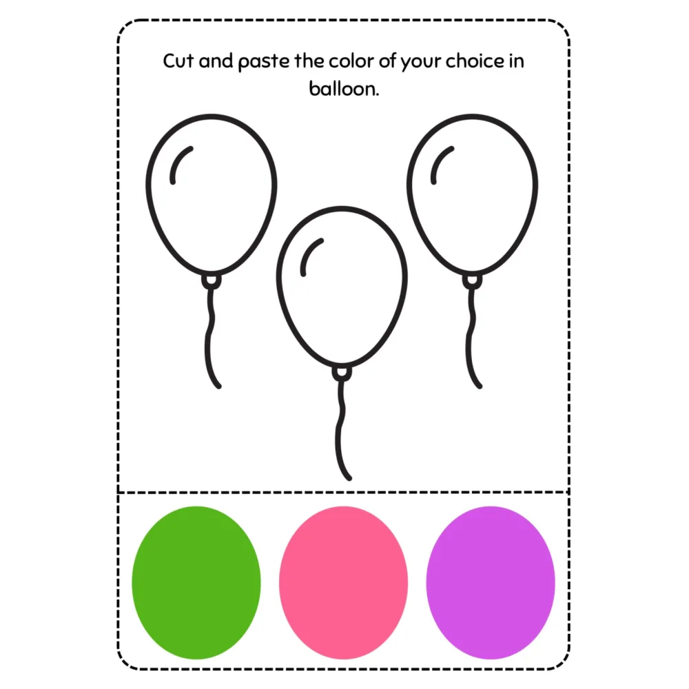 Cut and Paste Balloon Color Worksheets