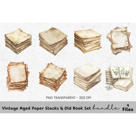 Vintage Aged Stacks Old Book Clipart Bundle