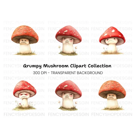 Grumpy Mushroom Clipart Bundle
