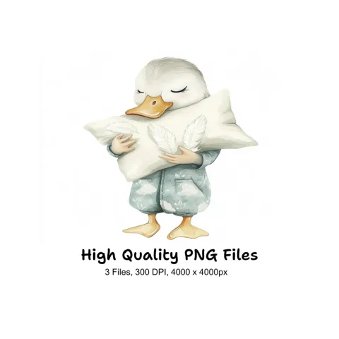 Sleeping Duckling with Pillow Clipart Bundle
