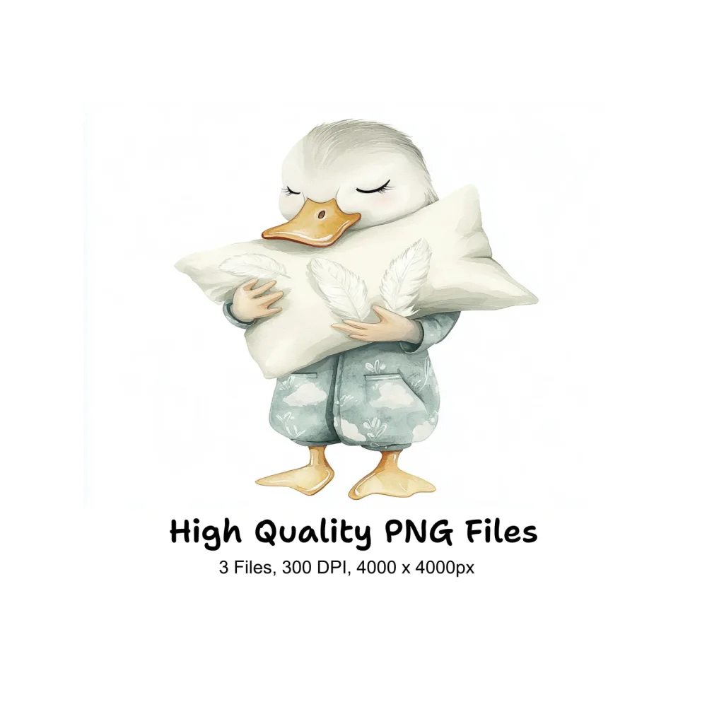 Sleeping Duckling with Pillow Clipart Bundle