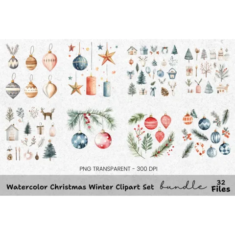 Cozy Christmas Houses Decor Clipart Bundle