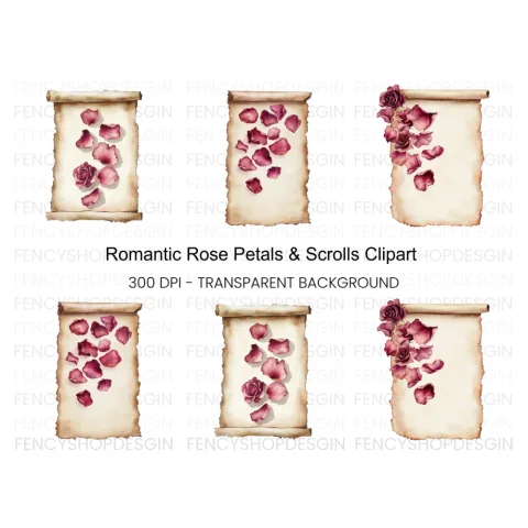 Rose Petals and Scrolls Clipart Bundle