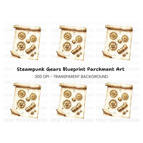 Steampunk Gears Blueprint Clipart Bundle