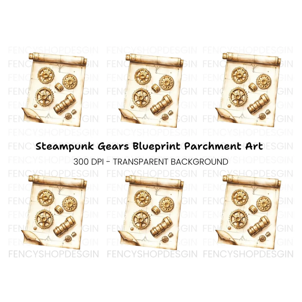 Steampunk Gears Blueprint Clipart Bundle