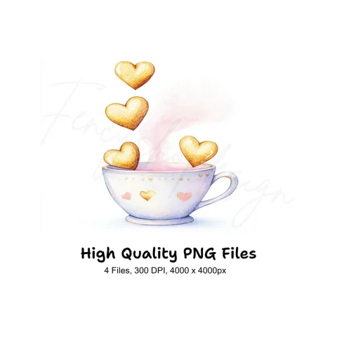 Heart Cookies in Teacups Clipart Bundle