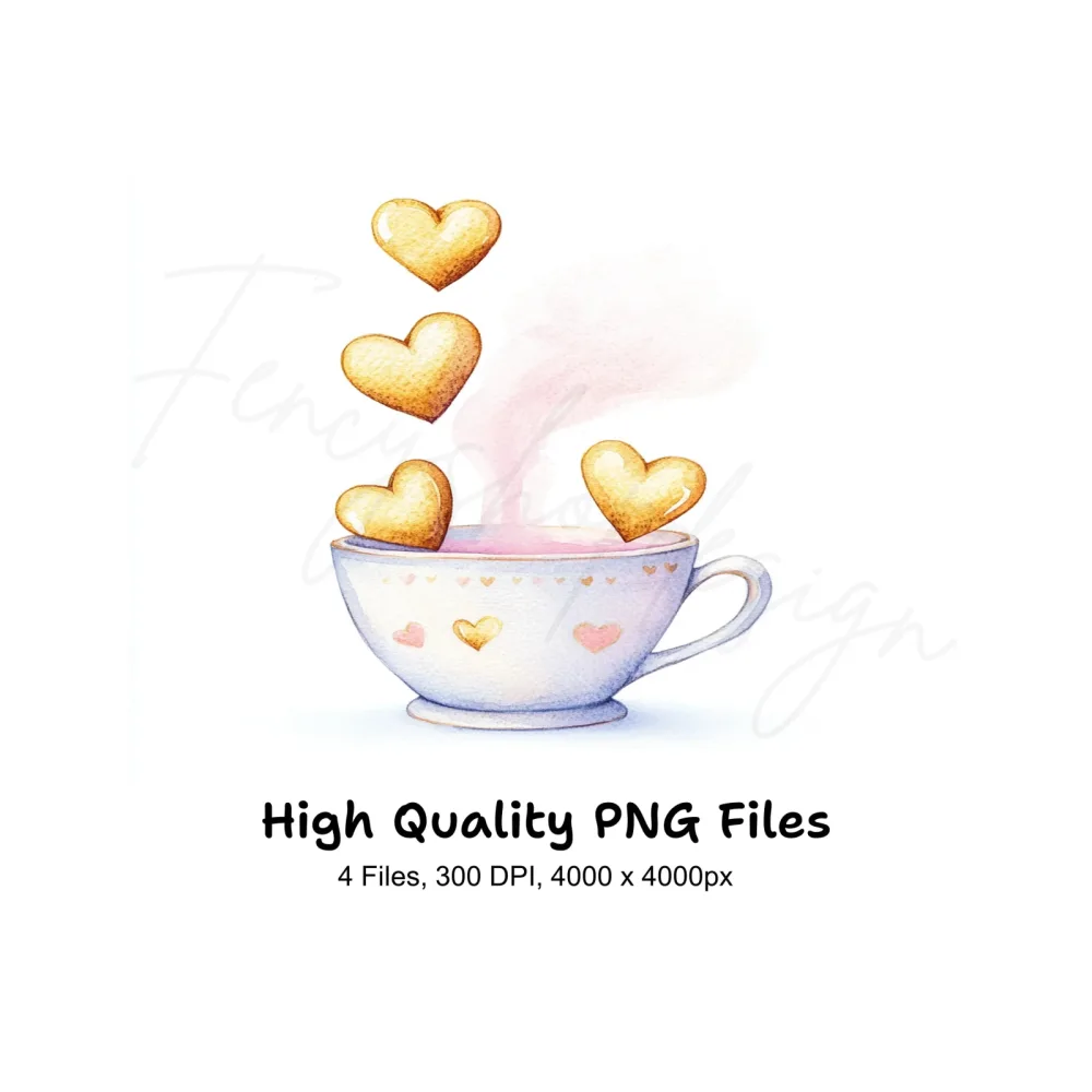 Heart Cookies in Teacups Clipart Bundle