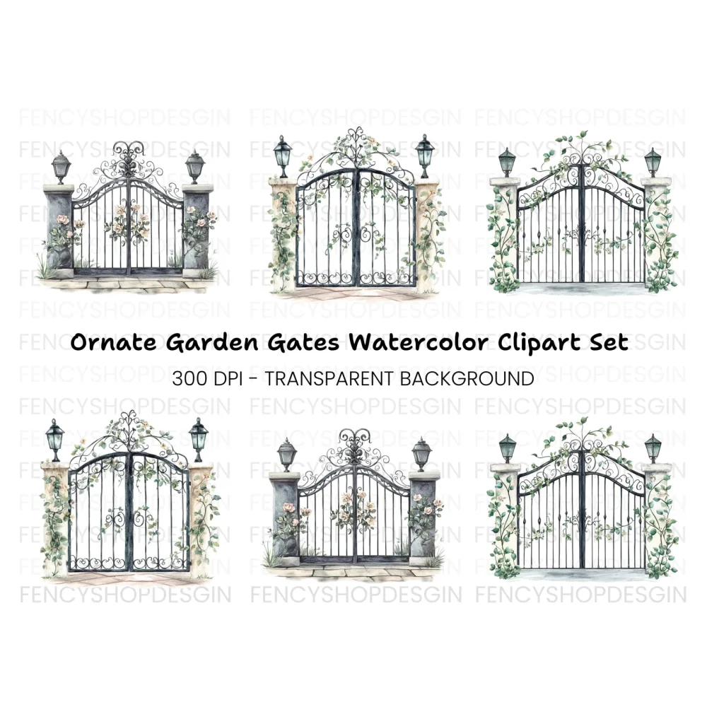 Elegant Wrought Iron Gate Clipart Bundle