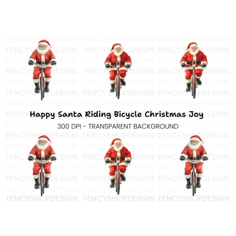 Santa Claus Riding Bicycle Clipart Bundle