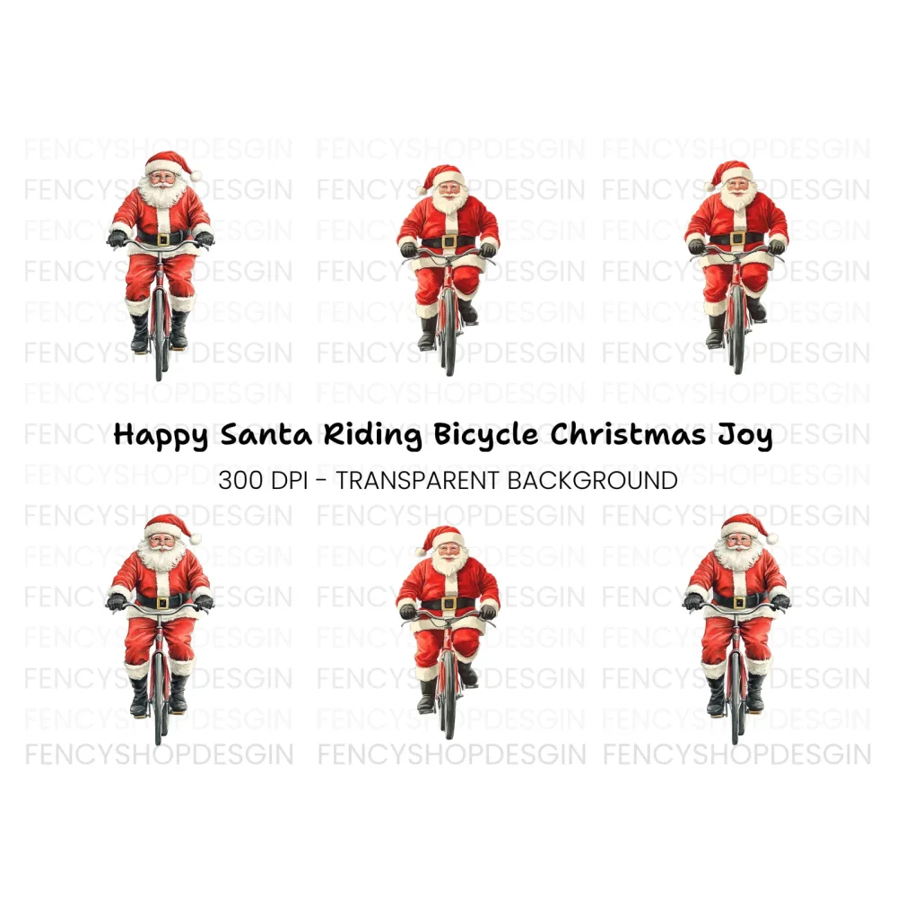 Santa Claus Riding Bicycle Clipart Bundle