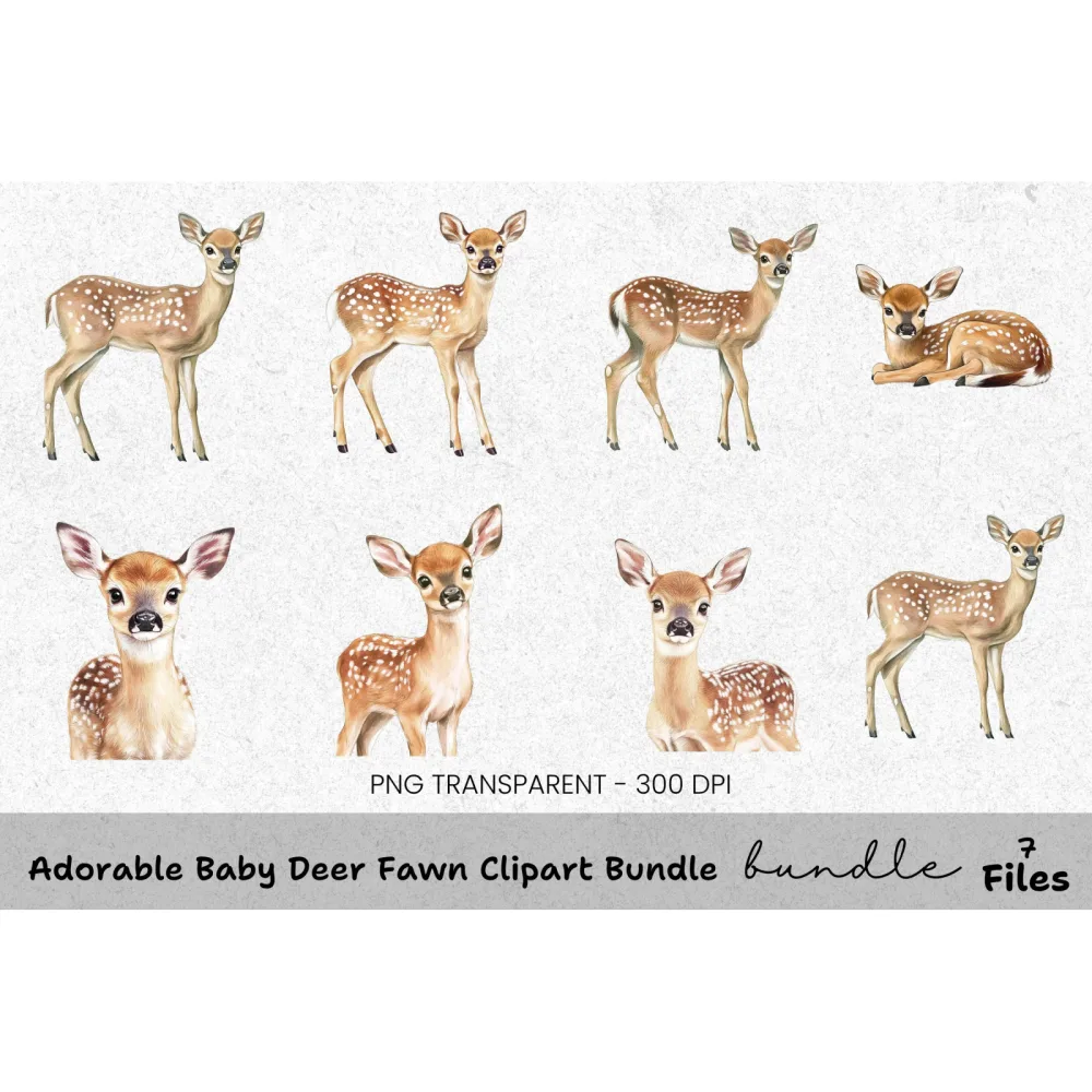 Adorable Baby Deer Fawn Clipart Bundle