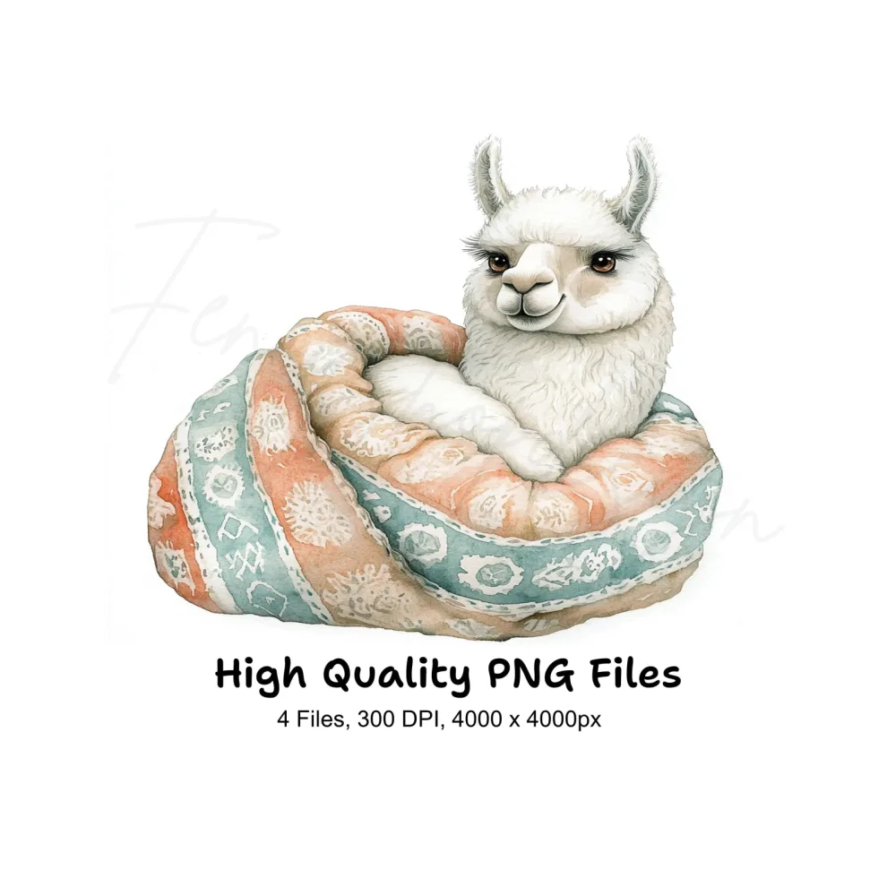 Cozy Llama in Soft Blankets Clipart Bundle