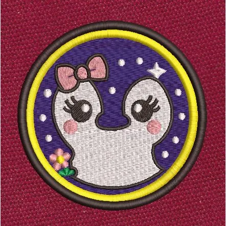 Cute Ghost Motif Purple & White Embroidery Design