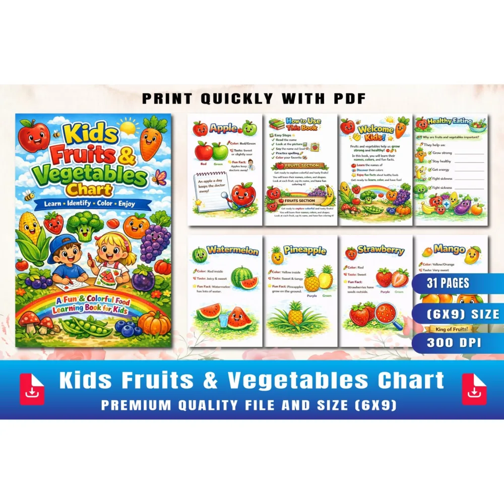 Kids Fruits and Vegetables Chart Planner