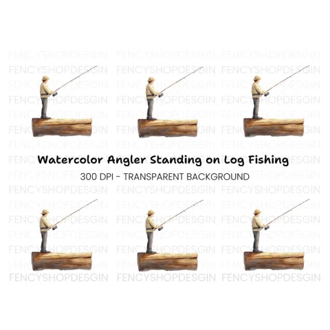 Fisherman on Log Clipart Bundle