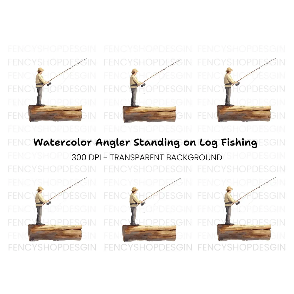Fisherman on Log Clipart Bundle