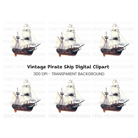 Vintage Pirate Ship Clipart Bundle