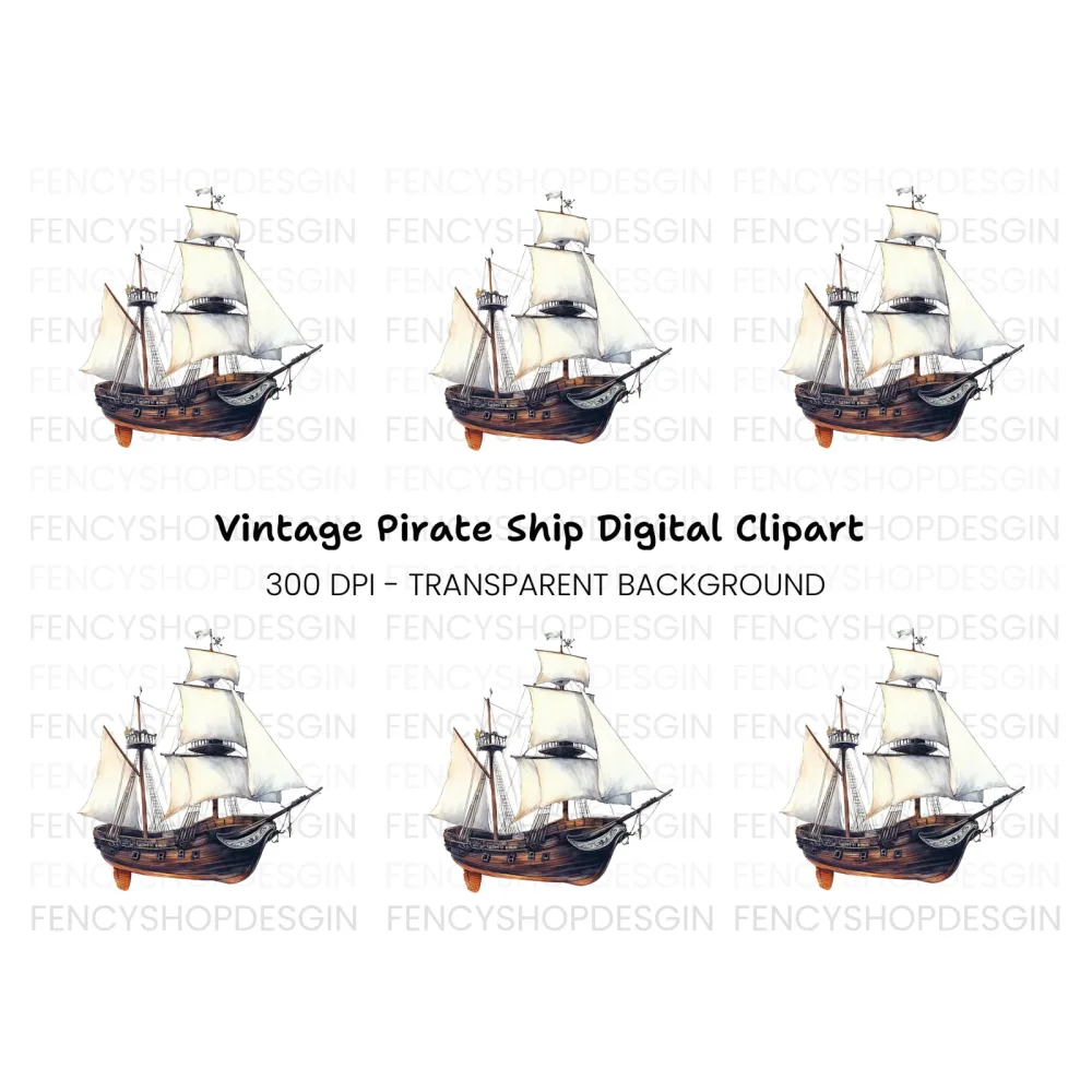 Vintage Pirate Ship Clipart Bundle