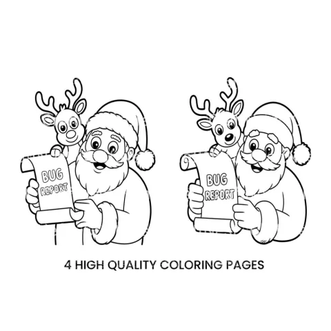 Santa and Reindeer Bug Report Coloring Books