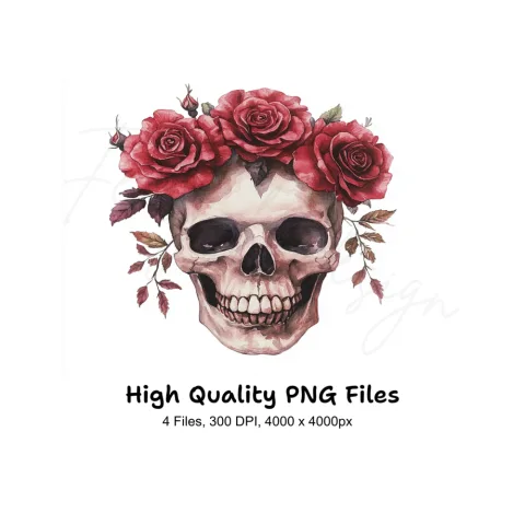 Red Rose Skull Clipart Bundle