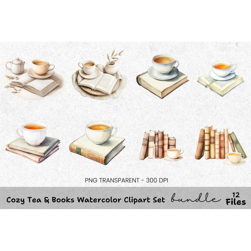 Cozy Tea Books Clipart Bundle