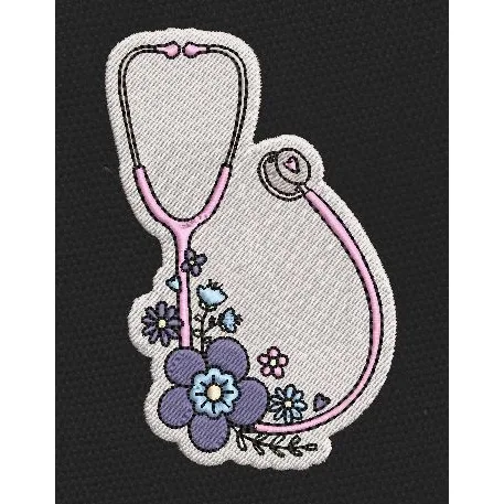 Stethoscope Flora Patch Embroidery Design