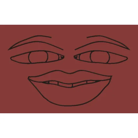 Stylized Smiling Face Outline Embroidery Design