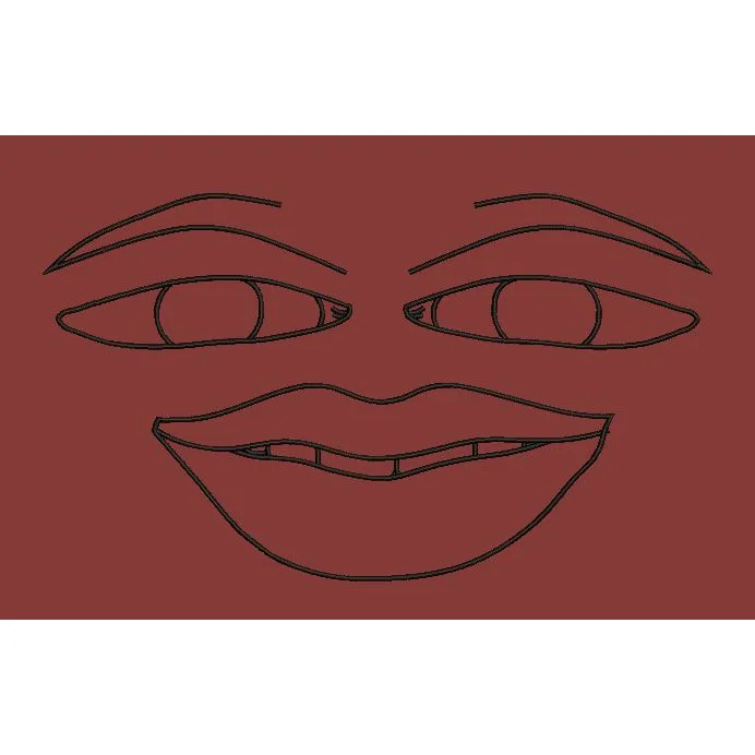 Stylized Smiling Face Outline Embroidery Design