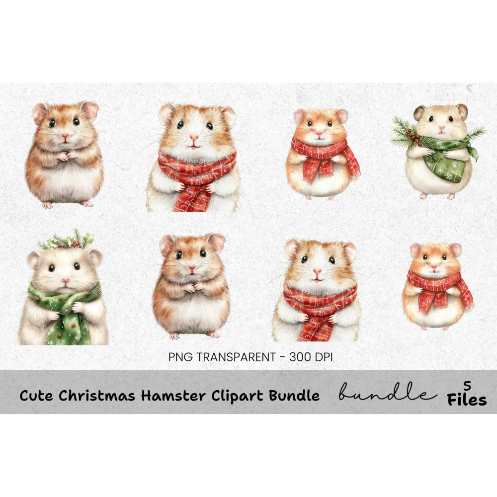 Cute Christmas Hamster Clipart Bundle