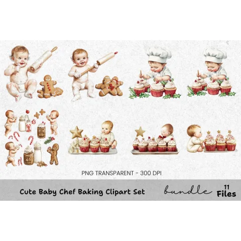 Cute Baby Chefs Baking Clipart Bundle