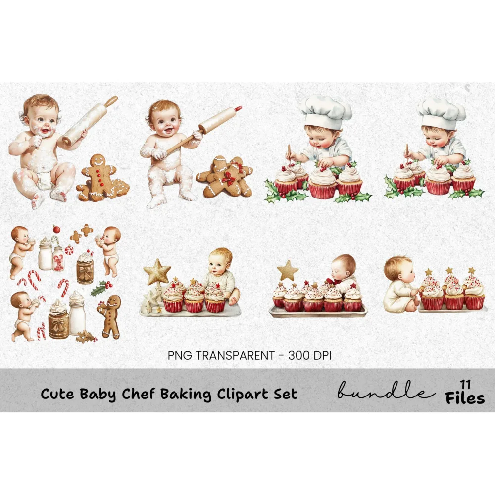 Cute Baby Chefs Baking Clipart Bundle
