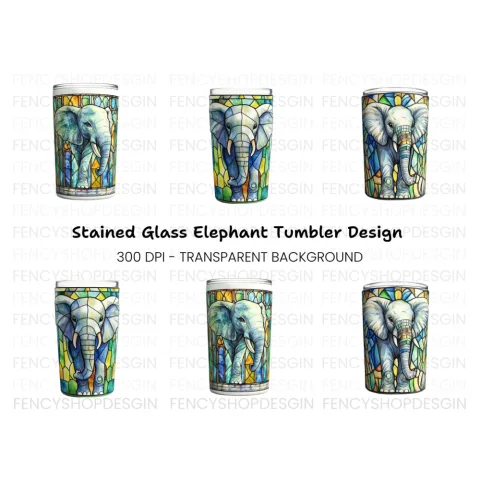 Stained Glass Elephant Tumbler Clipart Bundle