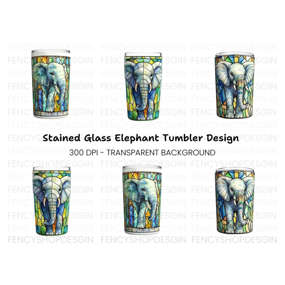 Stained Glass Elephant Tumbler Clipart Bundle
