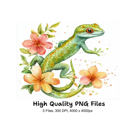 Floral Gecko Clipart Bundle