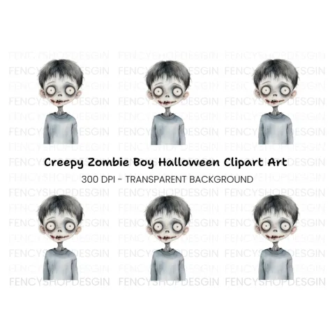 Creepy Zombie Boy Halloween Clipart Bundle