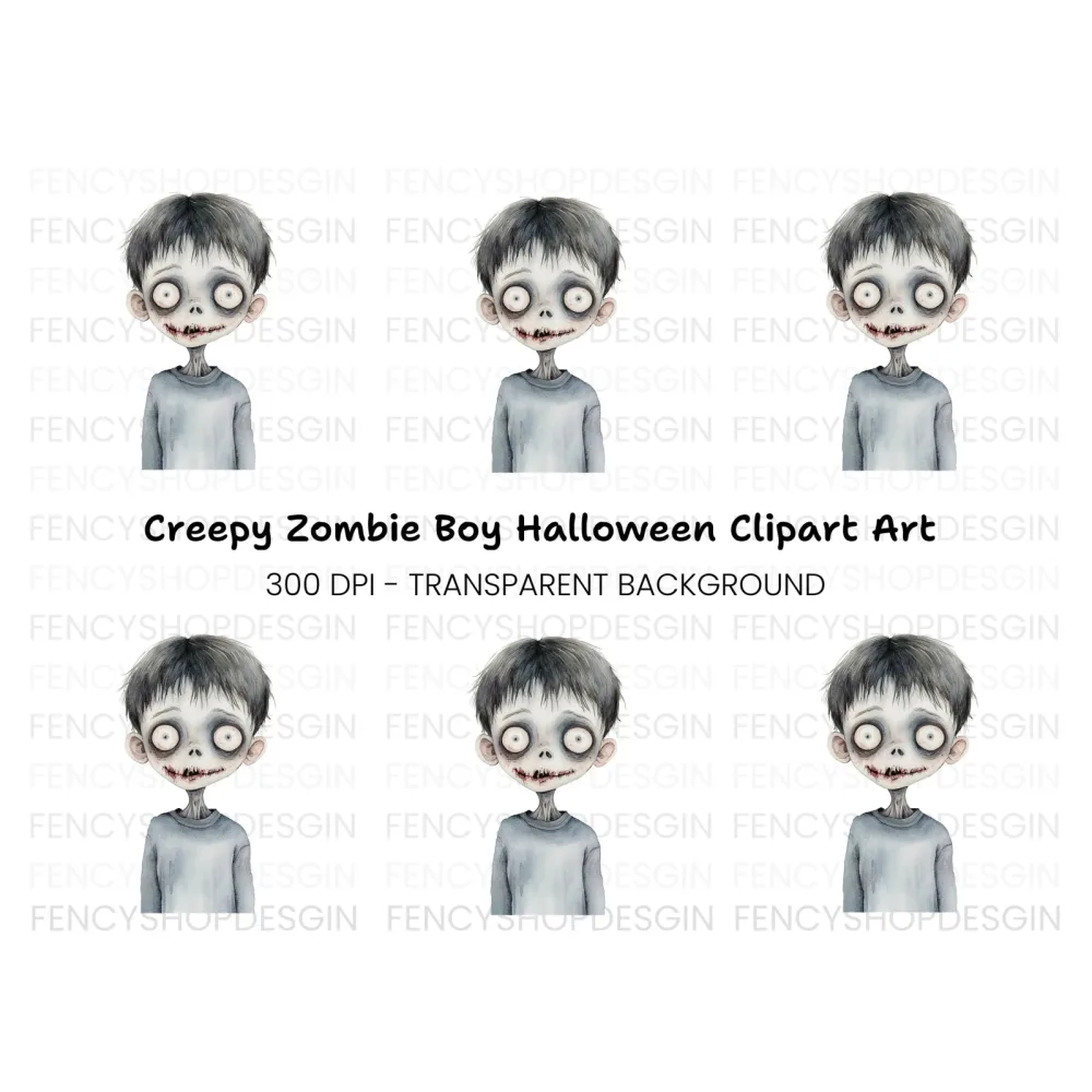 Creepy Zombie Boy Halloween Clipart Bundle